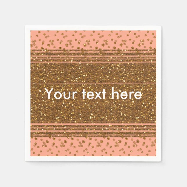 Peachy Pink & Gold Confetti Dots Party Napkins (Front)
