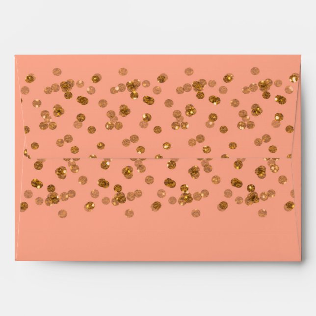 Peachy Pink & Gold Confetti Invitation Envelopes (Back (Top Flap))