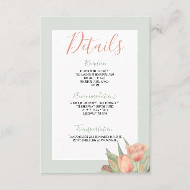 Peachy Pink & Mint Spring Tulips Enclosure Card (Front)