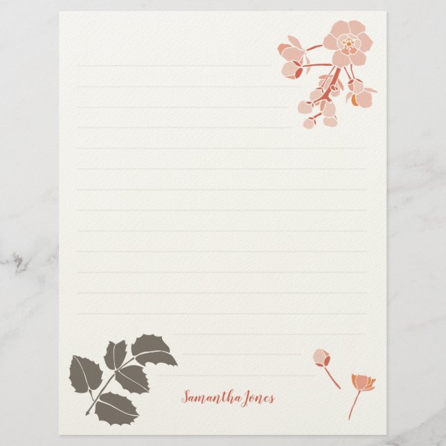 Peachy Pink Oregon Grape Flower Custom Letterhead (Front)