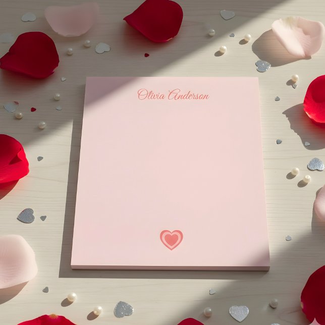 Peachy Pink Retro Heart Valentines Day Custom Name Notepad (Creator Uploaded)