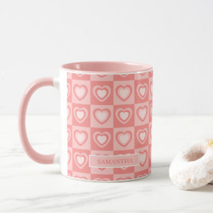 Peachy Pink Retro Hearts Valentine’s Mug
