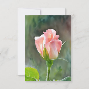 Peachy Pink Rose Bud Art Flat Note Card