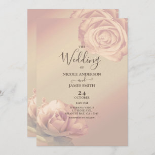 Peachy Pink Roses Elegant Floral Wedding  Invitation