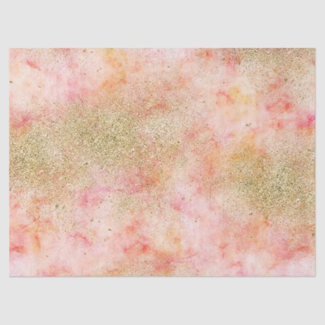 Peachy Pink Watercolor Gold Faux Glitter Tissue Paper (Front)