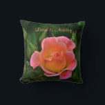 Peachy Pink Wedding Rose Cushion<br><div class="desc">This personalised pillow features a pretty peachy pink coloured rose. Would make an appropriate theme for weddings,  bridal shower,  anniversaries , or engagements. The text can be omitted or customised to meet your need.</div>