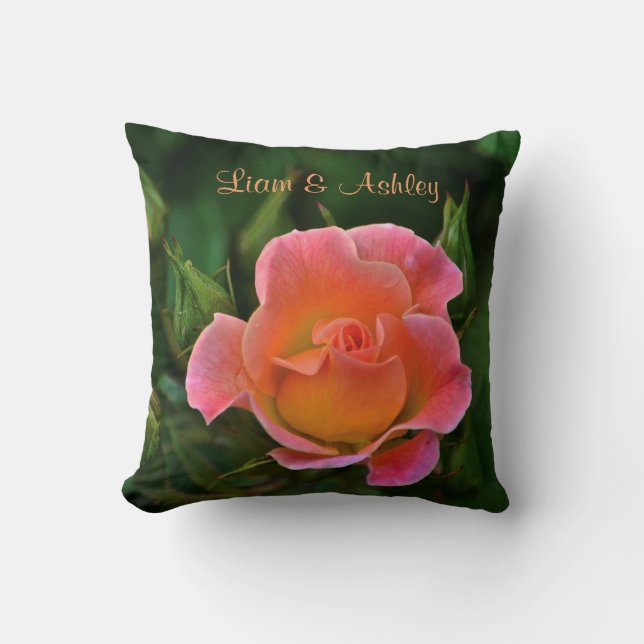 Peachy Pink Wedding Rose Cushion (Front)