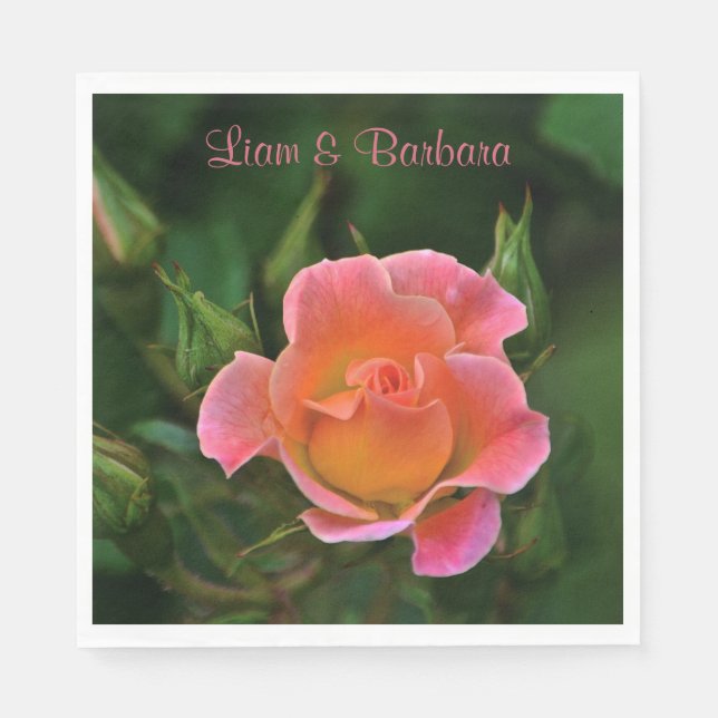 Peachy Pink Wedding Rose Napkin (Front)