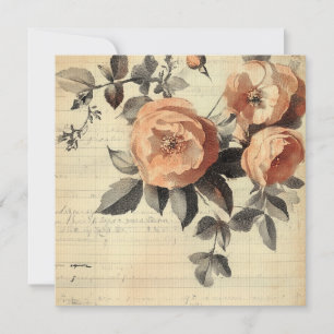 Peachy Roses Junk Journal Paper Sheet Invitation