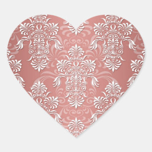 Peachy Salmon Pink Girly Damask Heart Sticker