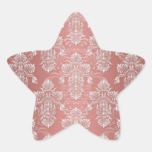 Peachy Salmon Pink Girly Damask Star Sticker