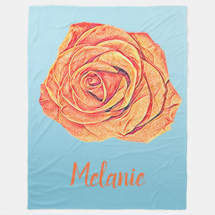 Peachy Tangerine Rose Fleece Blanket