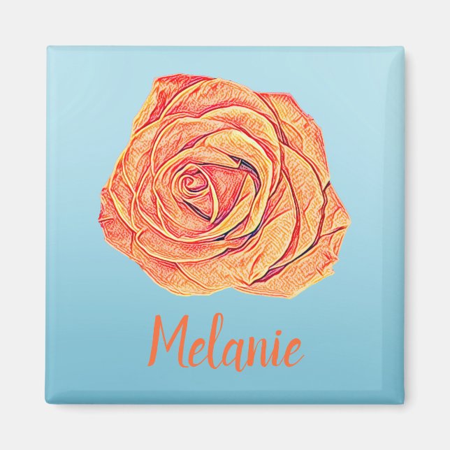 Peachy Tangerine Rose Magnet (Front)
