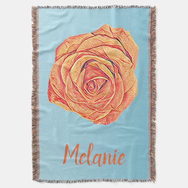 Peachy Tangerine Rose Throw Blanket (Front Vertical)