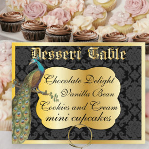 Peackcock Gold Dessert or Candy Buffet Table Sign Postcard