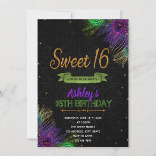 Peacock 16 birthday party invitation