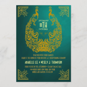 Peacock 1920s Art Deco Wedding Invitation