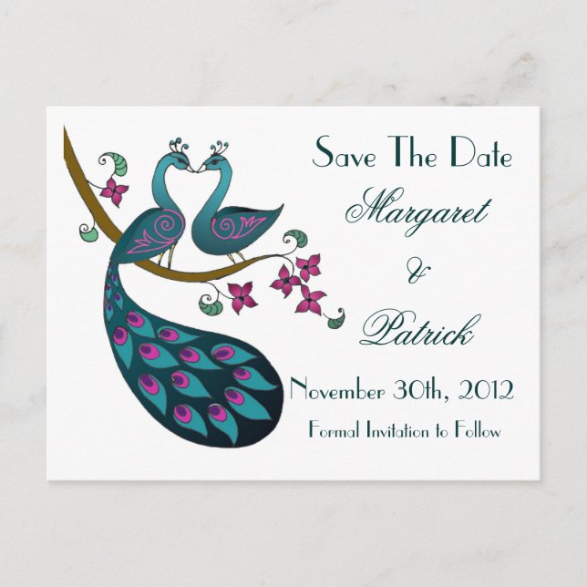 Peacock -1 Save the Date Postcard (Front)