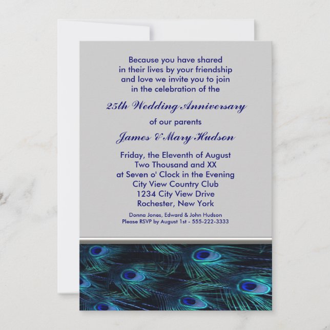 Peacock 25th Wedding Anniversary Party Invitation (Front)