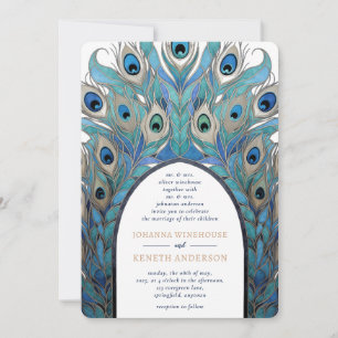 Peacock Abstract Arch   Monogram  Invitation