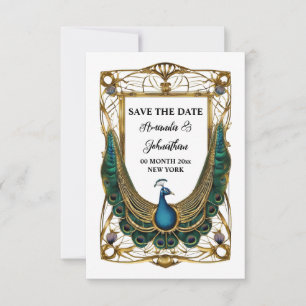 Peacock abstract art nouveau frame decorative save the date