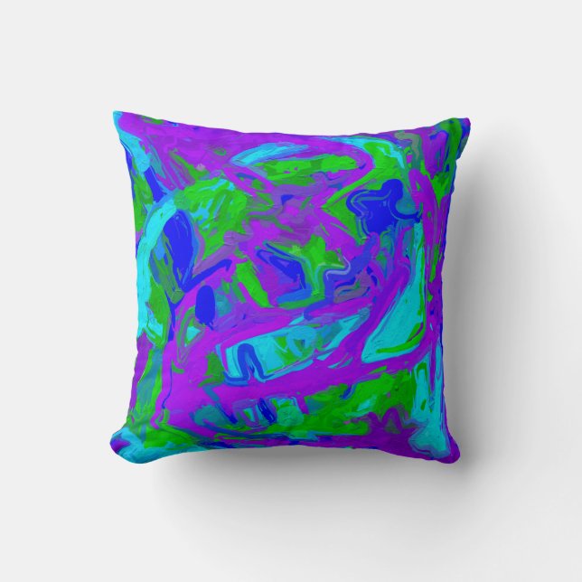 Peacock Abstract Watercolors Cushion (Front)