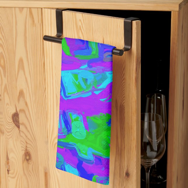 Peacock Abstract Watercolors Tea Towel (Thirds Fold)