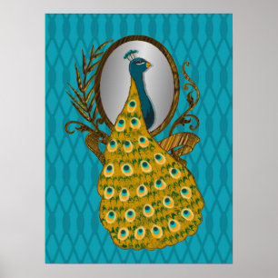 Peacock Admiring His Reflection Poster Print