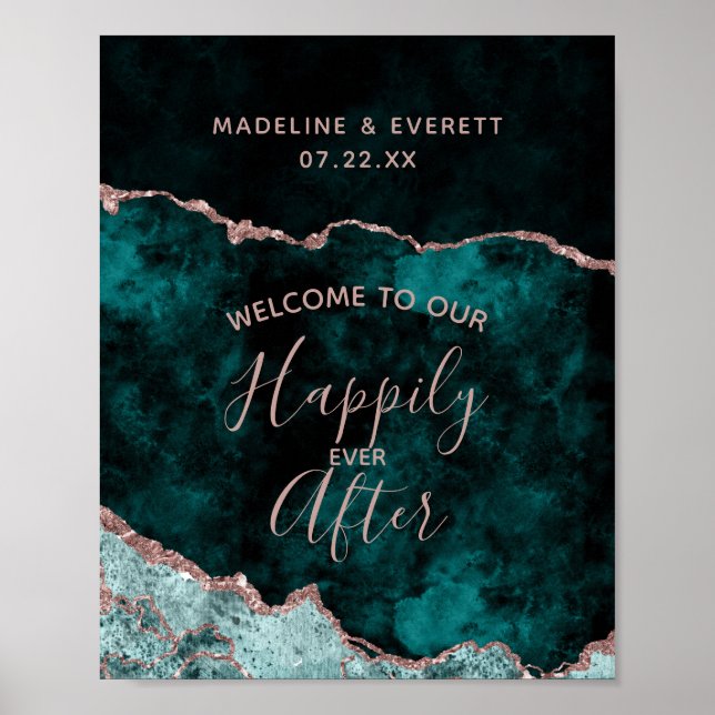 Peacock Agate Happily ever After Reception Sign (Front)