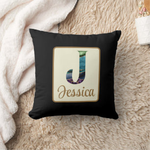 Peacock Agate Letter J Personalised Cushion