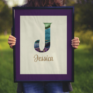 Peacock Agate Letter J Personalized  Poster