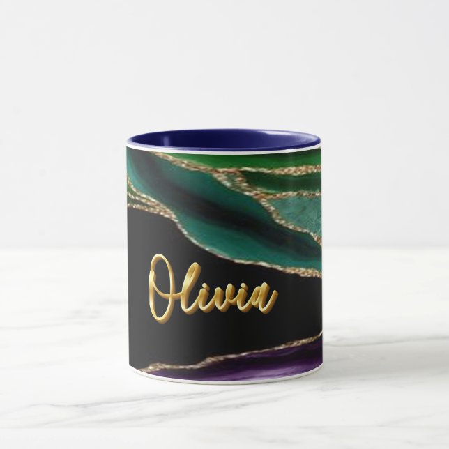 Peacock Agate Texture 06 Golden 3D Text Custom Mug (Center)