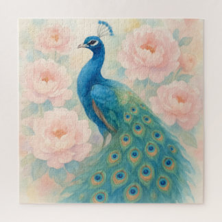 Peacock Among Peonies Jigsaw Puzzle