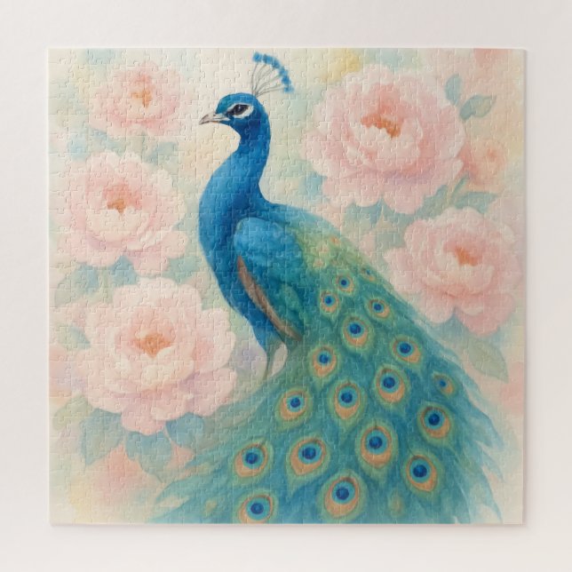 Peacock Among Peonies Jigsaw Puzzle (Vertical)