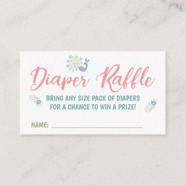 Peacock and Baby Fox Diaper Raffle Tickets Enclosure Card (Front)