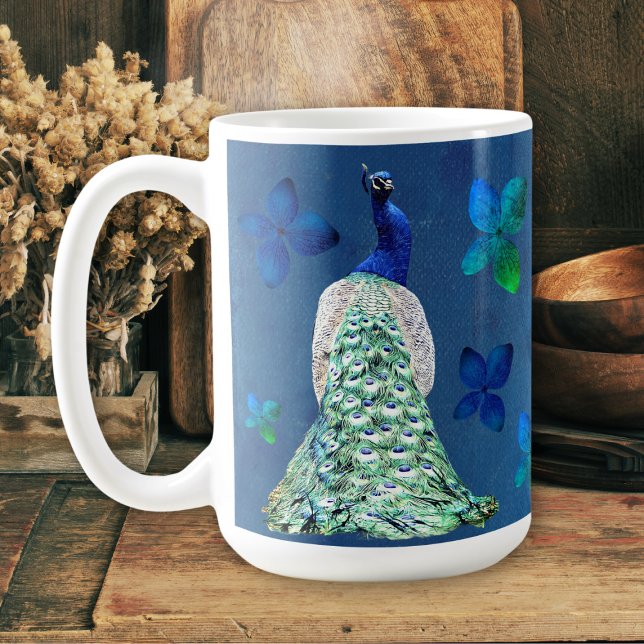 Peacock and Blue Flowers with Inspirational Poem Coffee Mug (Creator Uploaded)
