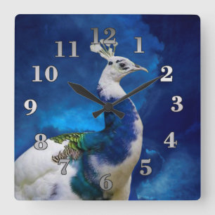 Peacock and Blue Sky Square Wall Clock