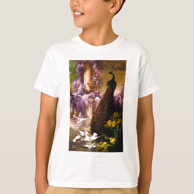 Peacock and Doves in a Garden T-Shirt (Front)
