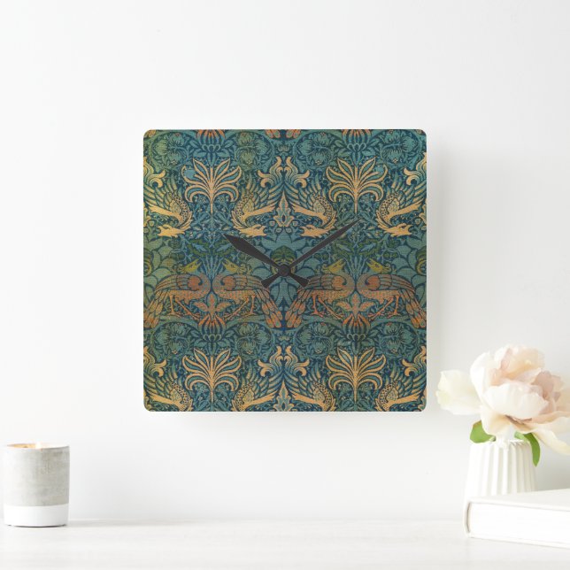 Peacock and Dragon, 1878 by William Morris Square Wall Clock (Home)