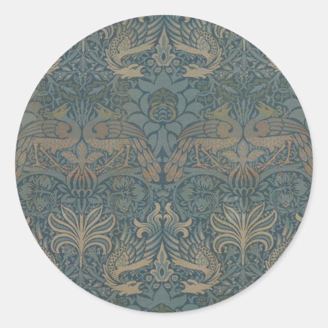 Peacock and Dragon by William Morris Classic Round Sticker (Front)