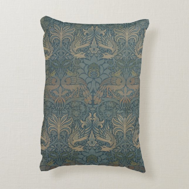 Peacock and Dragon by William Morris Decorative Cushion (Back(Vertical))