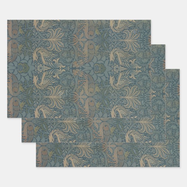 Peacock and Dragon by William Morris Wrapping Paper Sheet (Set)