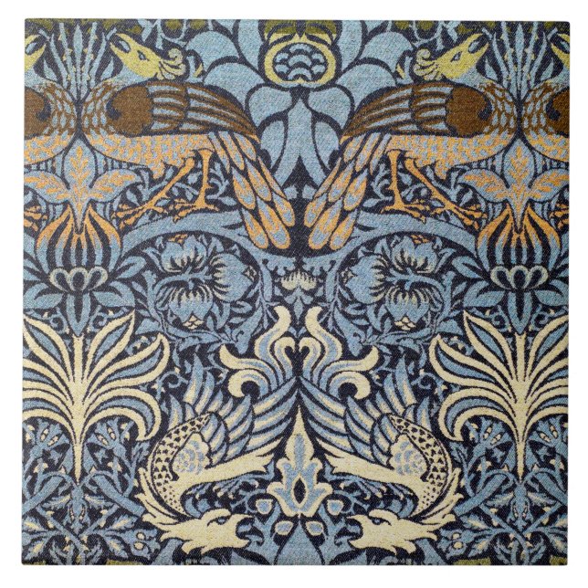 Peacock and Dragon, William Morris Ceramic Tile (Front)