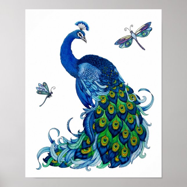 Peacock and Dragonfly Design Poster (Front)