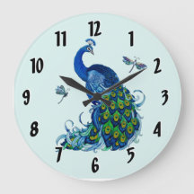 Peacock and Dragonfly Round Clock Design