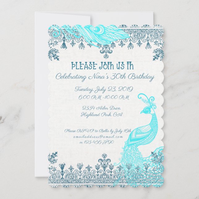 Peacock And Feather Birthday Card (Front)