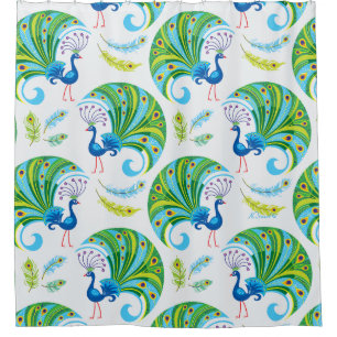 Peacock and Feathers Pattern Shower Curtain