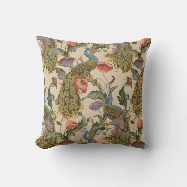 Peacock and Flower Cushion (Front)