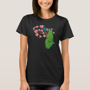 Peacock And Flowers Cute Birds Animal Graphic T-Shirt