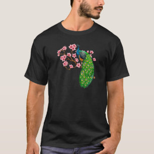 Peacock And Flowers Cute Birds Animal Graphic T-Shirt